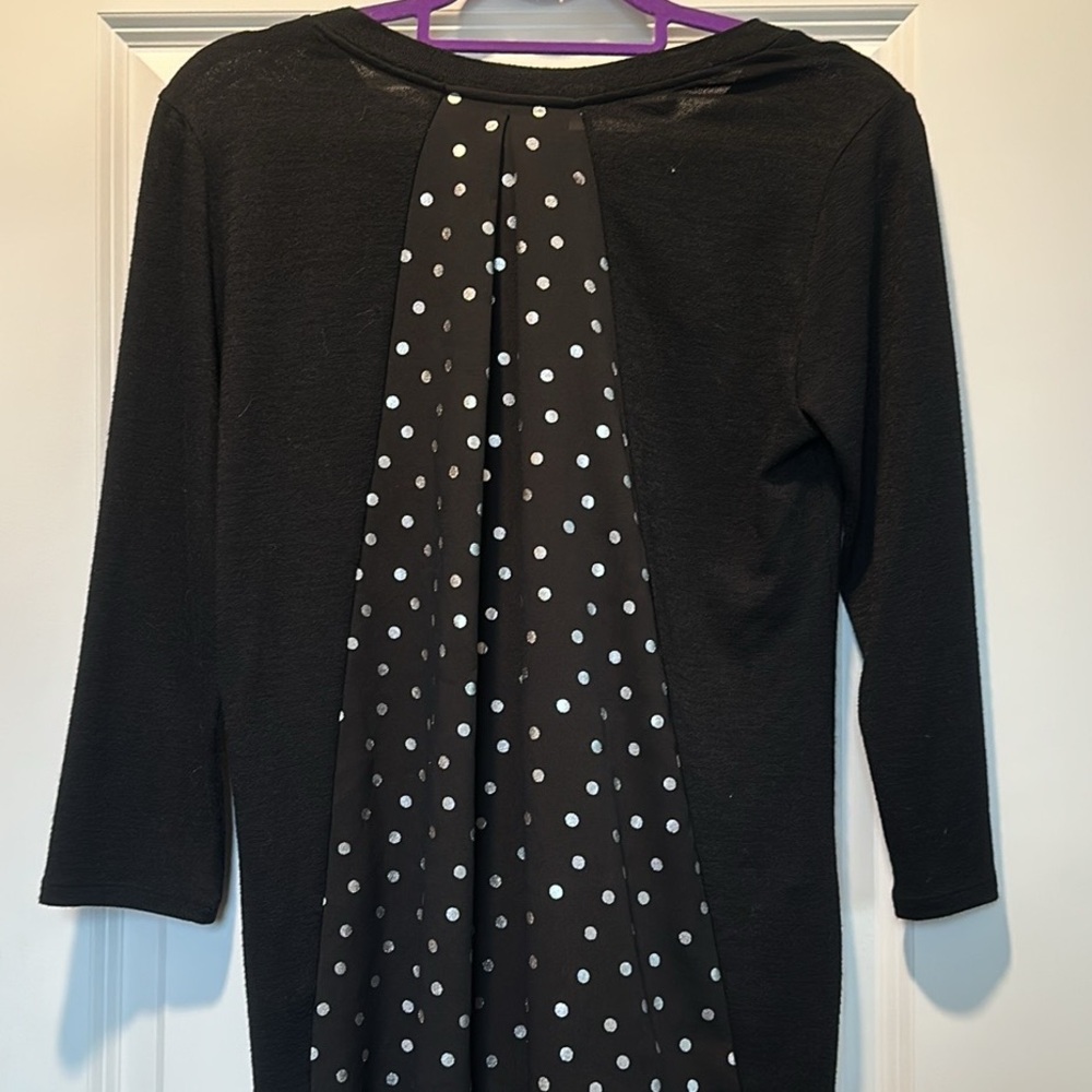 Black 3/4 Sleeve Top with Sheer Black and Silver Polka Dots back